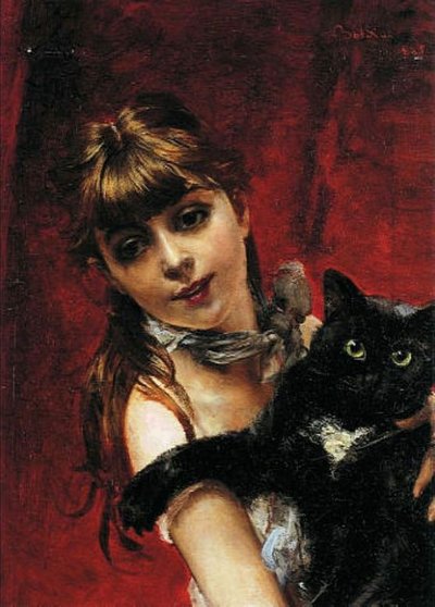 Mädchen mit schwarzer Katze von Giovanni Boldini